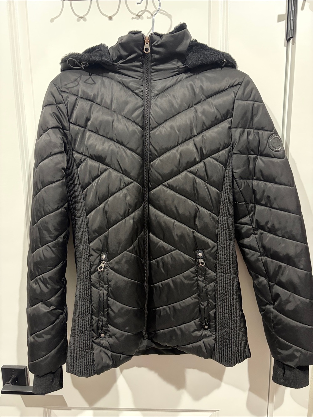 Nautica Black Quilted Hooded Puffer Jacket